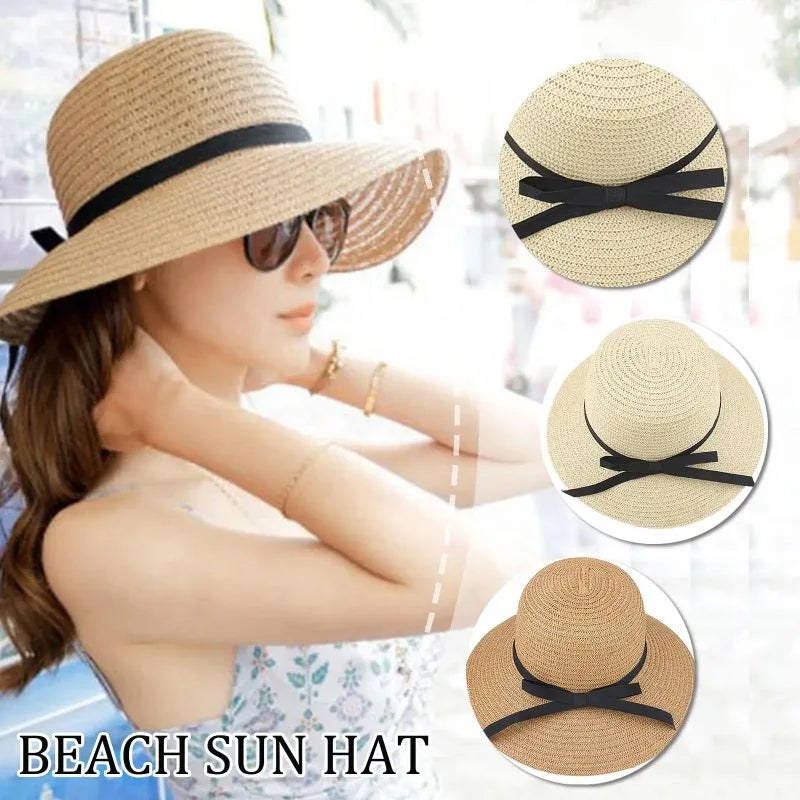 Women's UPF 50+ Wide Brim Foldable Straw Beach Hat