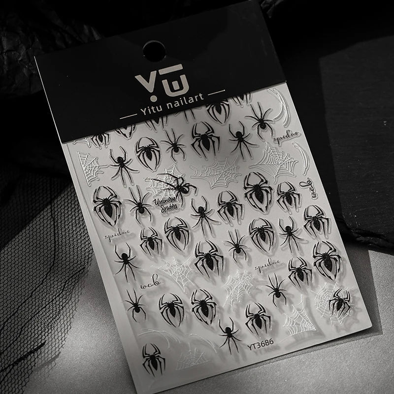 3D Spider Web Nail Art Stickers – Self-Adhesive Decals