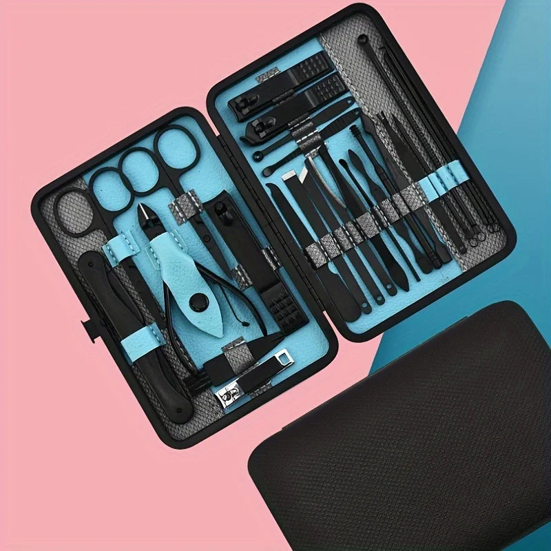 25-Piece Stainless Steel Manicure Set with Leather Travel Case