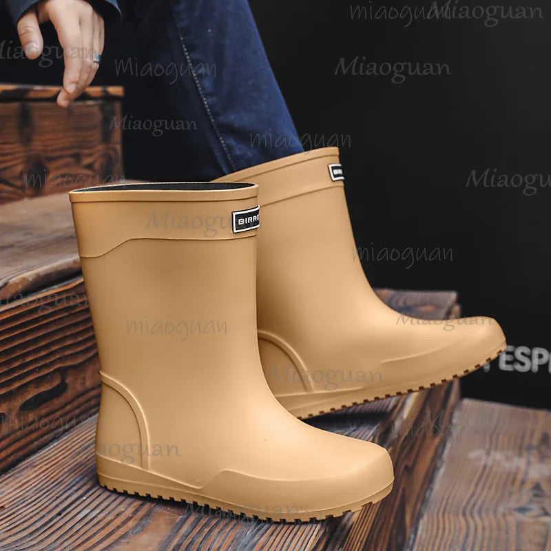 Men's Waterproof Mid-Calf Rain Boots | Non-Slip Rubber Outdoor