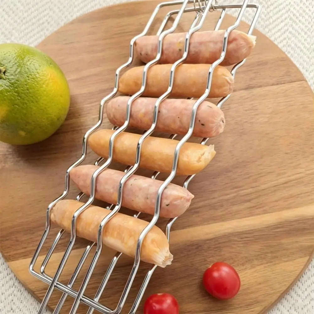 Non-Stick Hot Dog Grill Basket with Wooden Handle | BBQ Rack