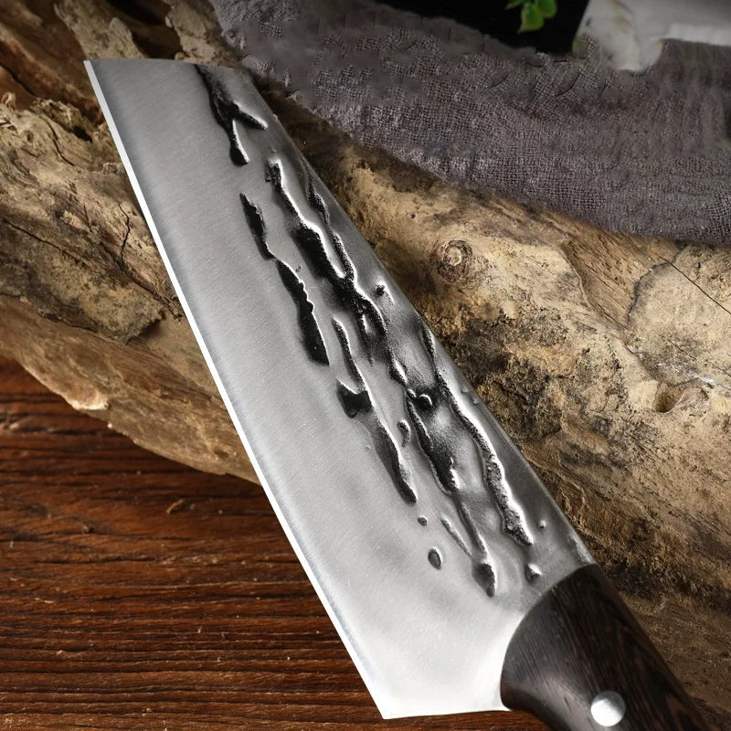 Japanese Hammered Stainless Steel Chef Knife – Wood Handle
