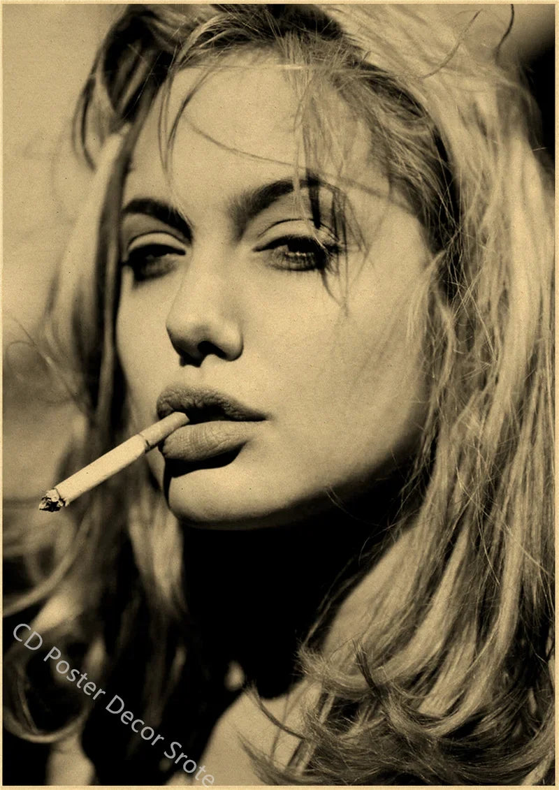 Angelina Jolie Vintage Kraft Paper Poster | Retro Wall Art Print