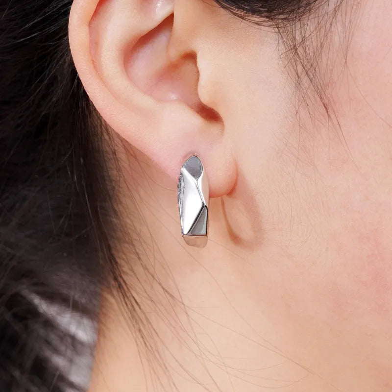 Huitan Silver Irregular Hoop Earrings – Geometric Fashion Jewelry
