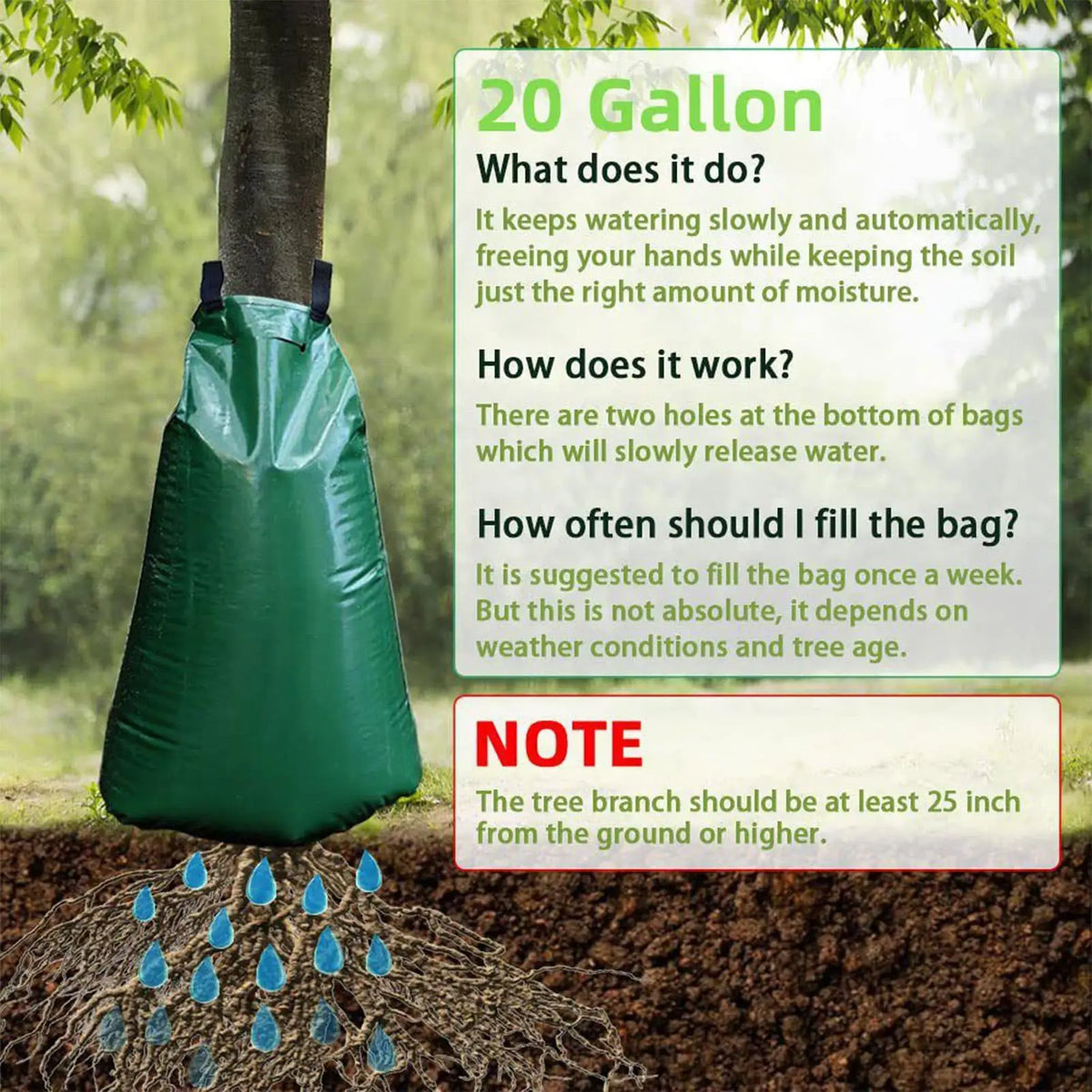 20 Gallon Reusable Tree Watering Bag Slow Release Irrigation Drip