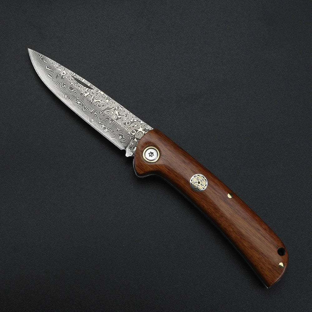 XUAN FENG Damascus Folding Knife – D2 Carbon Steel, 58–61 HRC