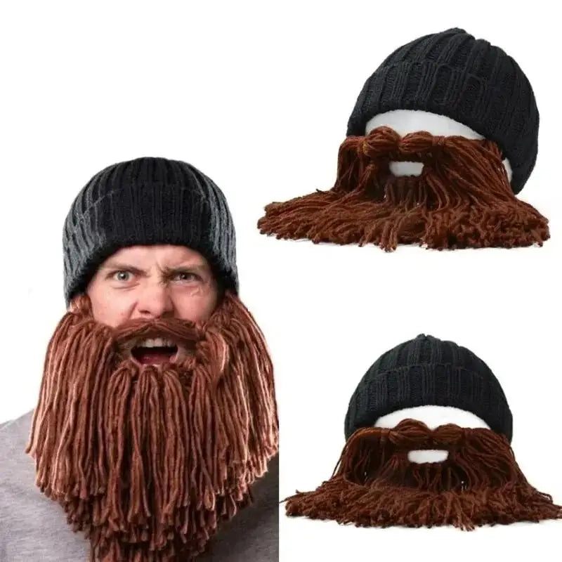 Mustache Beard Knitted Beanie Hat – Funny Party & Cosplay Cap