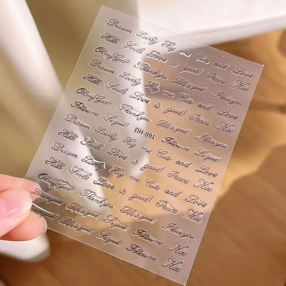3D English Word Nail Art Stickers – Metallic Gold & Silver Decals