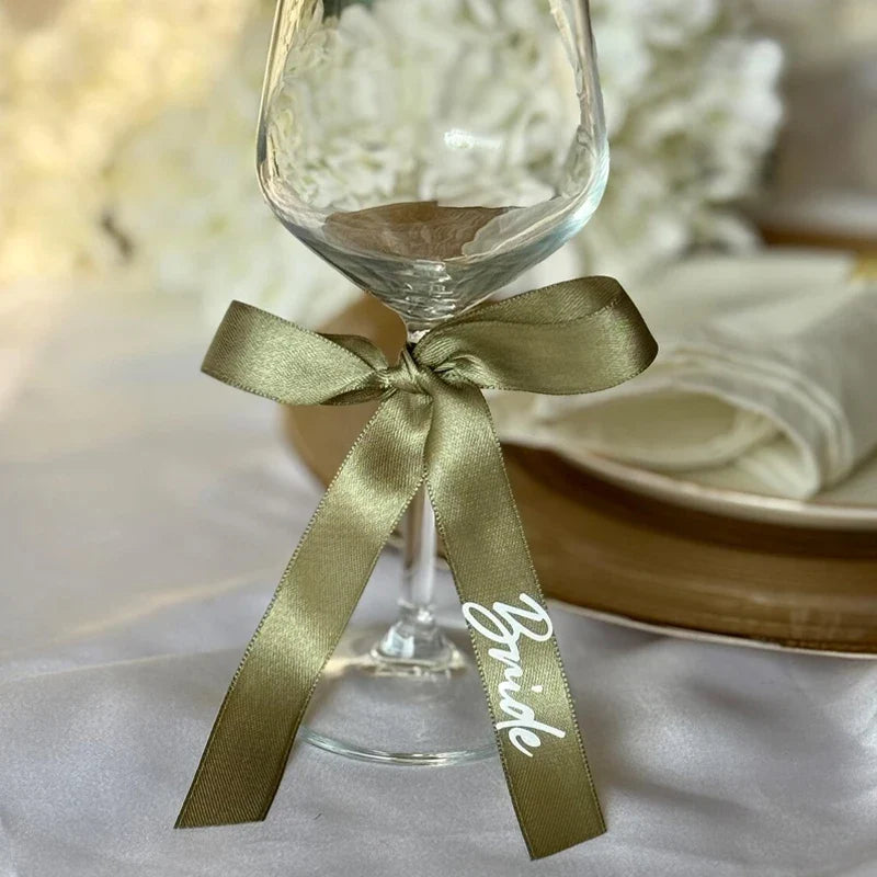 5-Pack Bride Bridesmaid Ribbon Champagne Glass Tags | Wedding