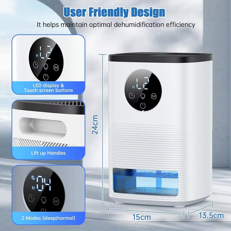 Portable Smart Dehumidifier 1.4L – Silent Timer & Auto Shut-Off