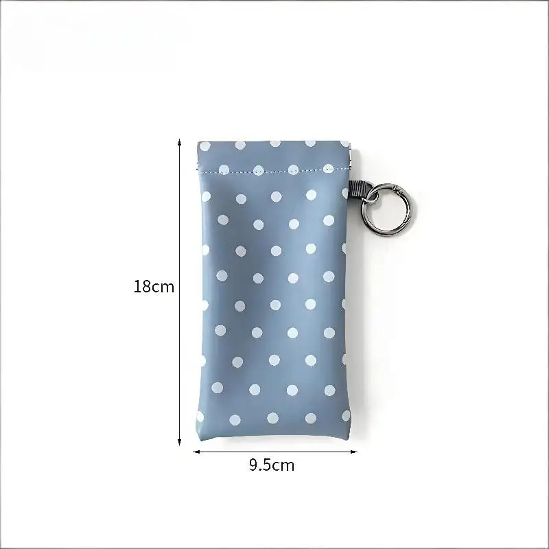 Polka Dot PU Leather Eyeglass Pouch with Keychain | Soft Case
