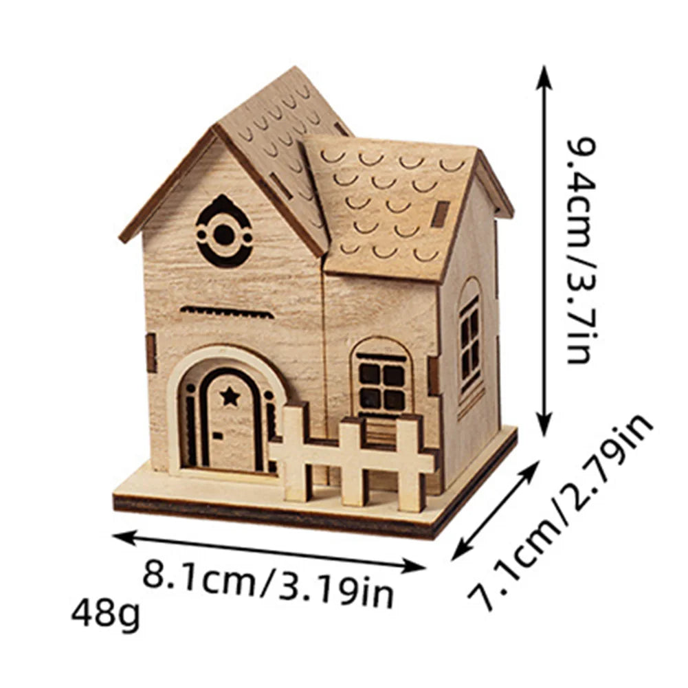 Battery-Powered Wooden Log Cabin Christmas Ornament