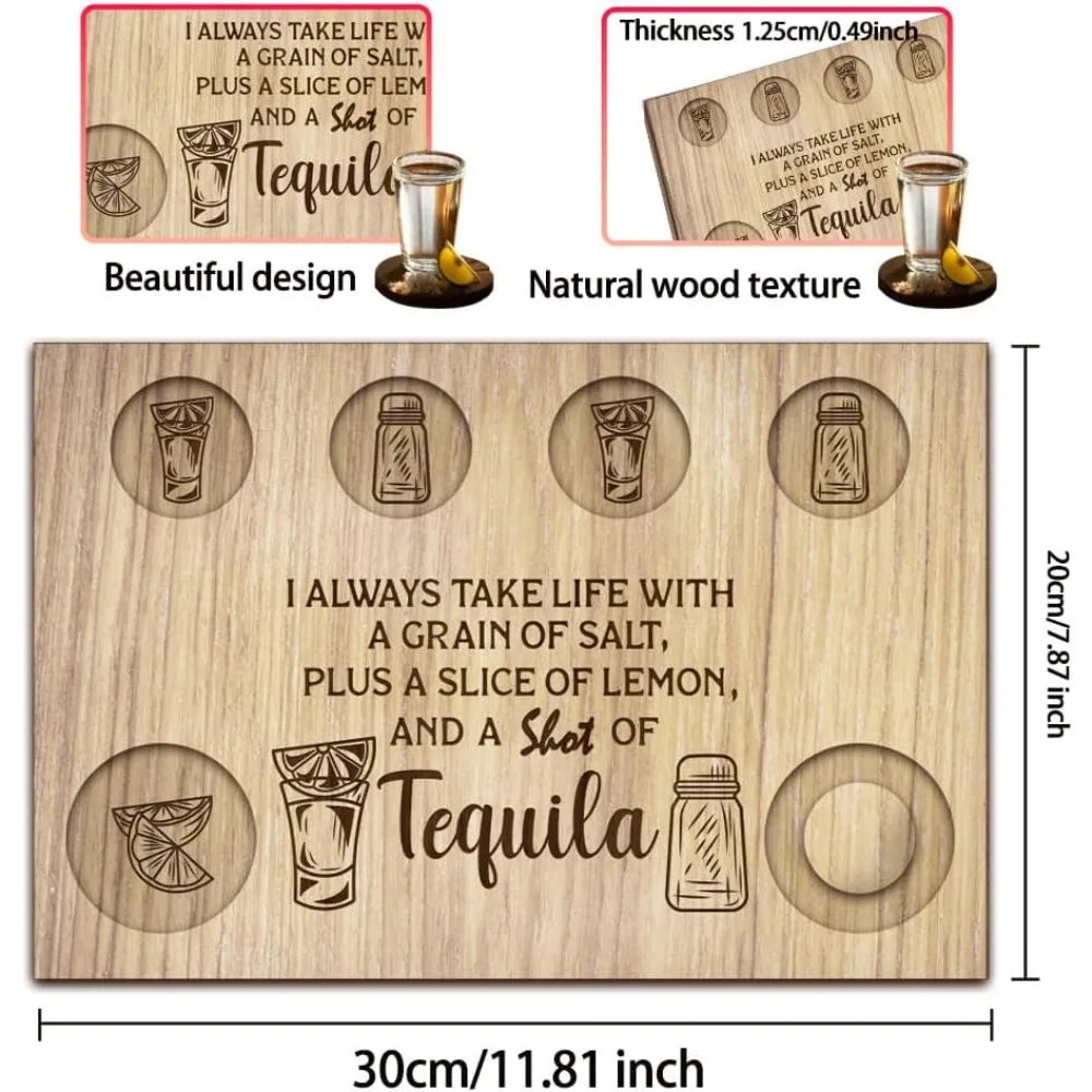 Wooden Tequila Shot Glass Serving Tray | Lemon & Salt Board