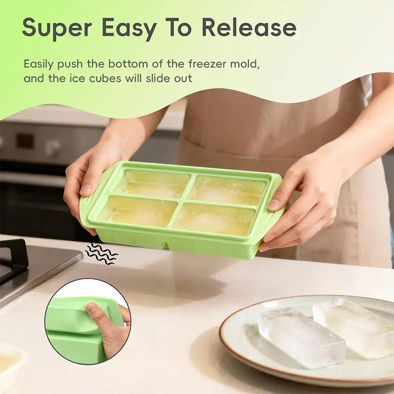 Silicone Food Freezer Mold – 4-Cup Portion Tray with Lid