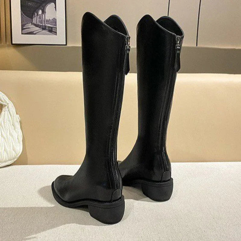 Women's Knee-High Square Heel Pointed Toe Boots | Side Zip