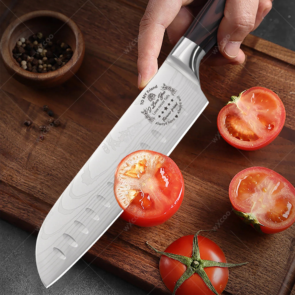 WXCOO Japanese Chef Knife 5Cr15Mov Steel Santoku Boning Knife