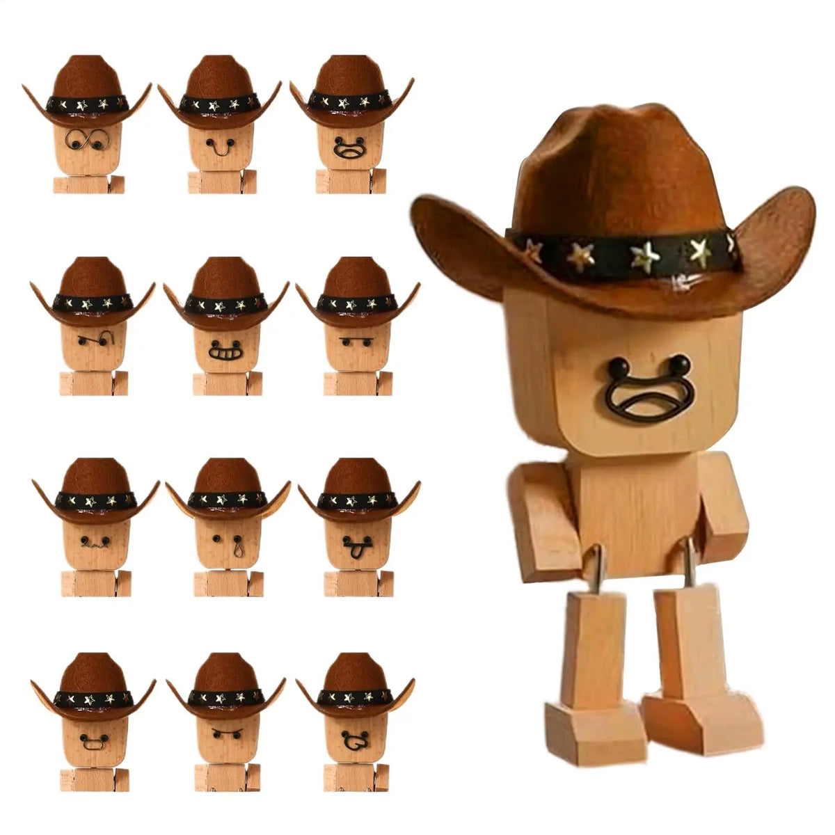 Wobbly Wooden Cowboy Figurine | Spring Shaking Dashboard Toy