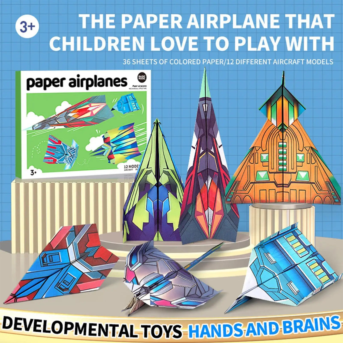 12-Pattern Paper Airplane Book | STEM Craft Kit for Kids & Adults