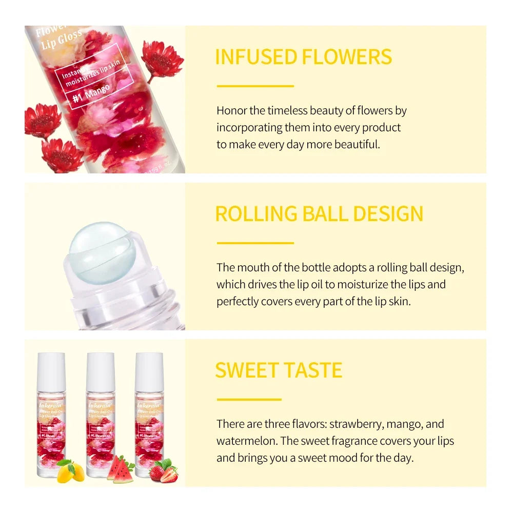 Blossom Roll-On Lip Oil Gloss | Real Flowers, Fruity Scents