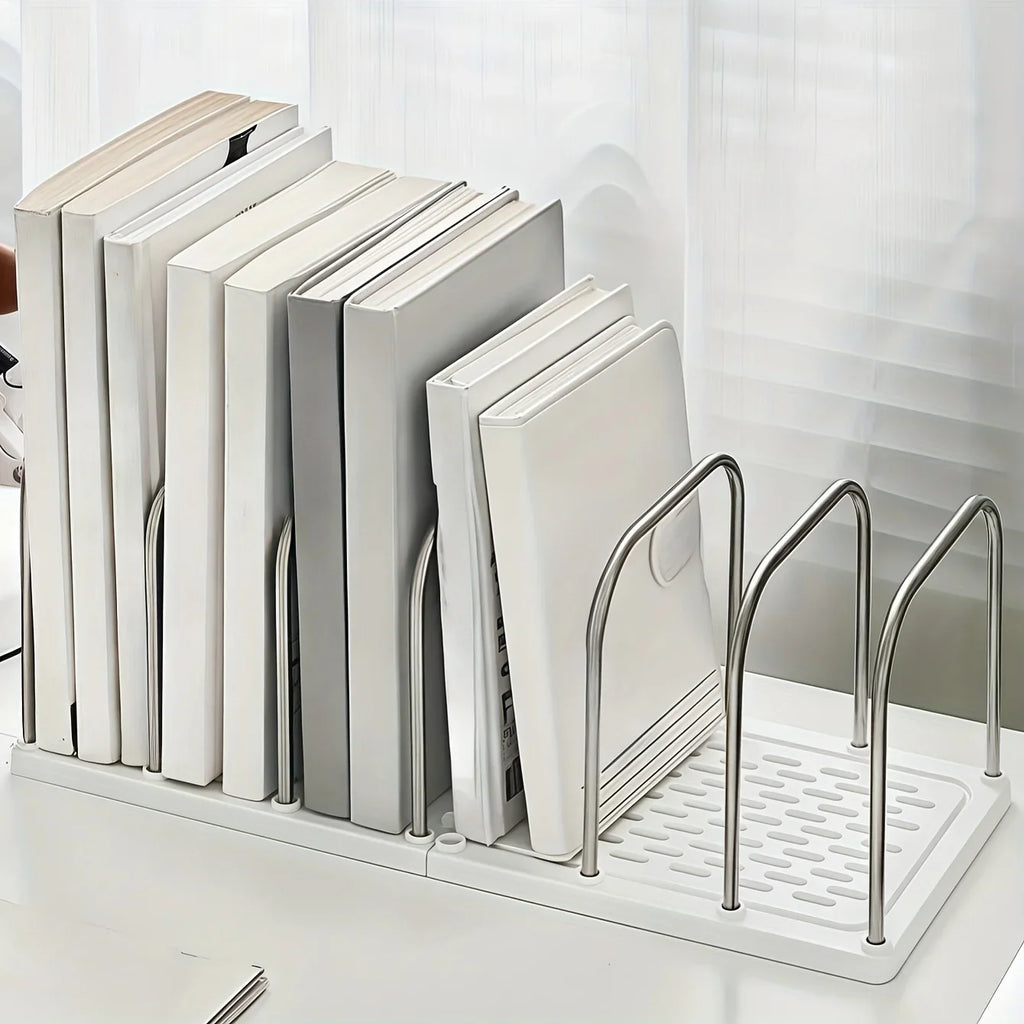 Desktop Book Organizer Stand with Drawers & Pen Holder