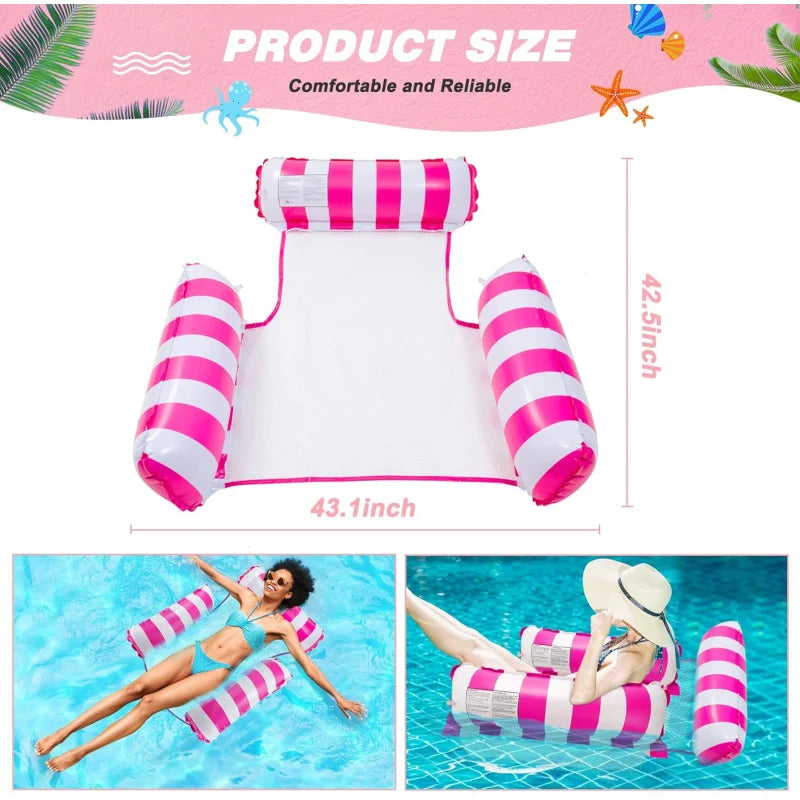 Inflatable Pool Float Mat Foldable Striped Water Hammock Single