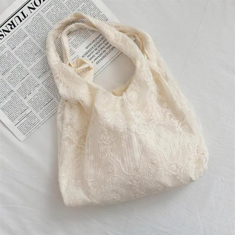 Handmade Lace Organza Tote Bag | Embroidered Elegant Purse
