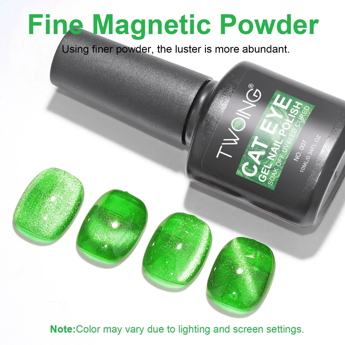 Green Cat Eye Gel Polish Glossy Magnetic Nail Holographic 9D Effect