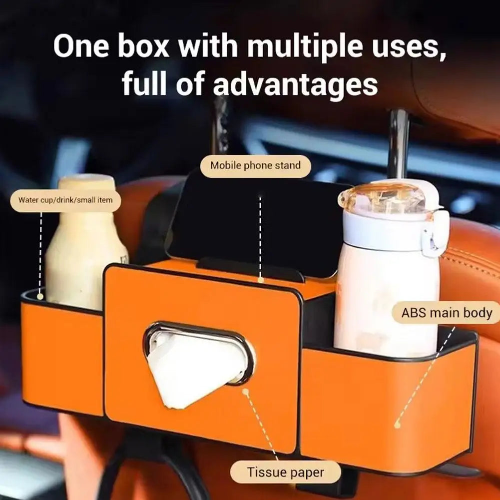 Car Seatback Storage Box Multi-function Tissue Holder Cup Compartment