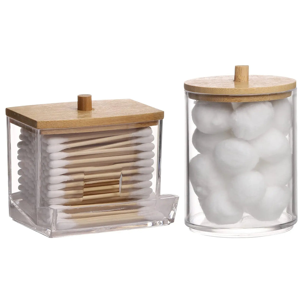 Bathroom Container Wood Lids Cotton Ball Swabs Dispenser Apothecary