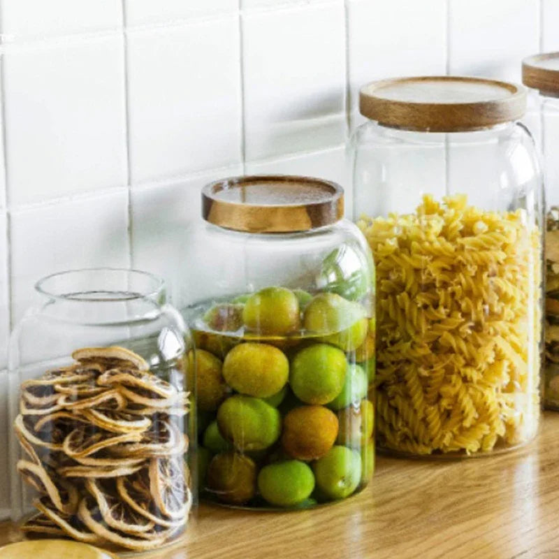 KEMORELA 3L Glass Jar with Acacia Airtight Lid – Food Storage