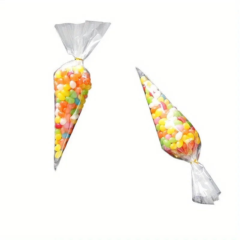 100 Clear Treat Bags with Gold Twist Ties | Party Favor Bags