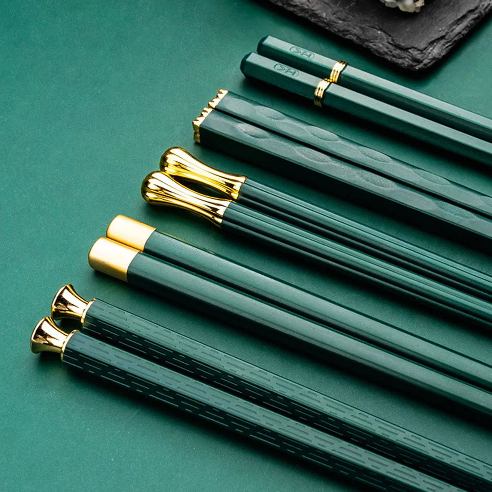 Premium Alloy Chopsticks Set – Non-Slip, Dishwasher Safe, 5 Pairs