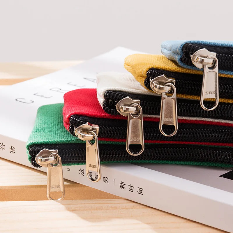 DIY Plain Canvas Cotton Bag Pure Zipper Coin Key Money Pocket Women