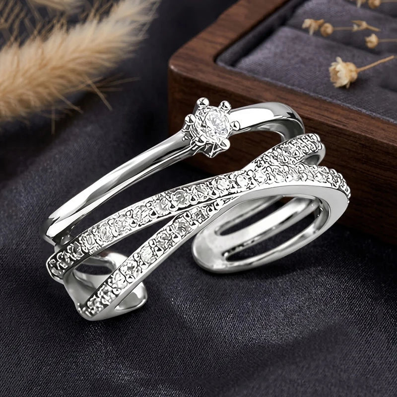 Huitan Cross Ring for Women – CZ Pave Brass Fashion Band