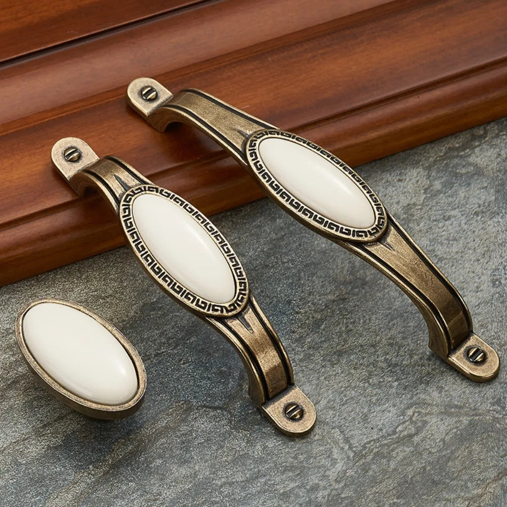 Antique Bronze Morning Glory Cabinet Knobs | Ceramic & Zinc Alloy