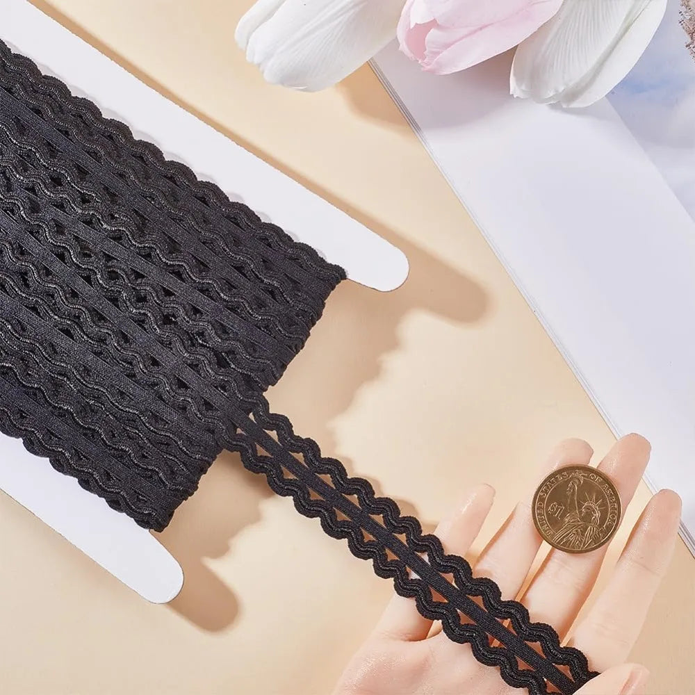 10M Wavy Elastic Ribbon Trim 20mm Black – Nylon Sewing Cord