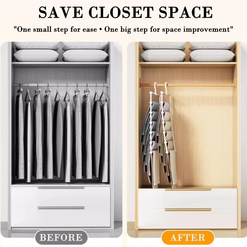 Foldable Pants Hanger Multi Layer Non Slip Clips Space Saving Closet