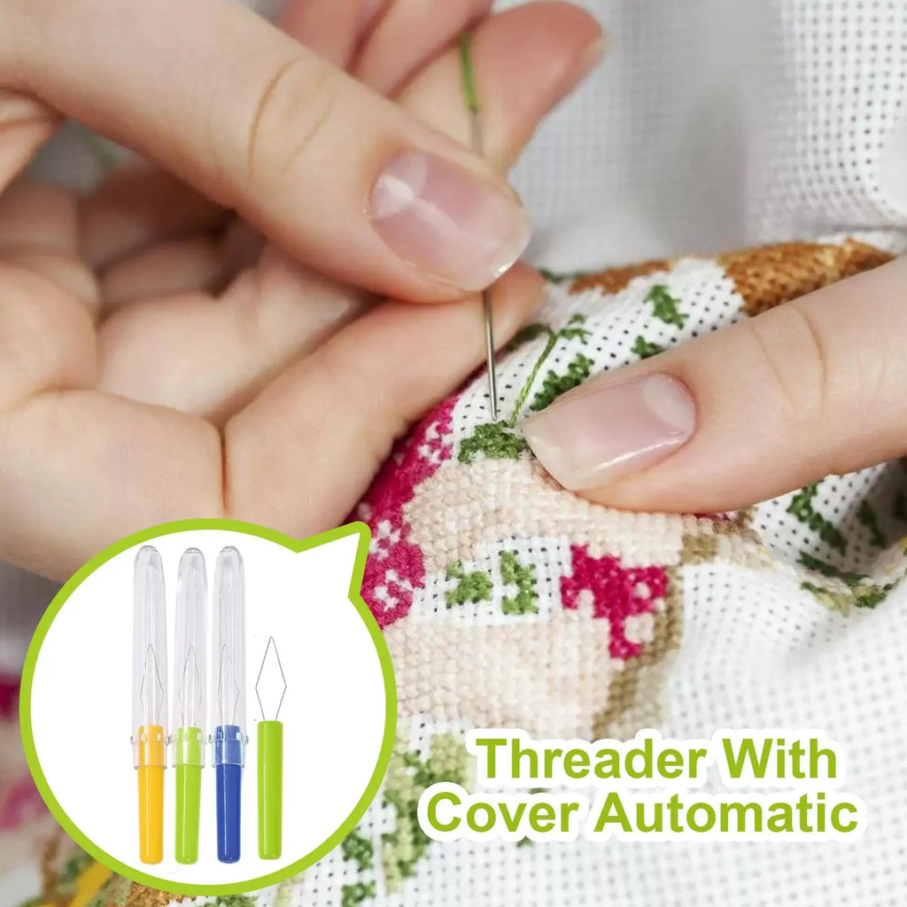 3-Pack Automatic Needle Threader with Cover | Sewing Tool Set