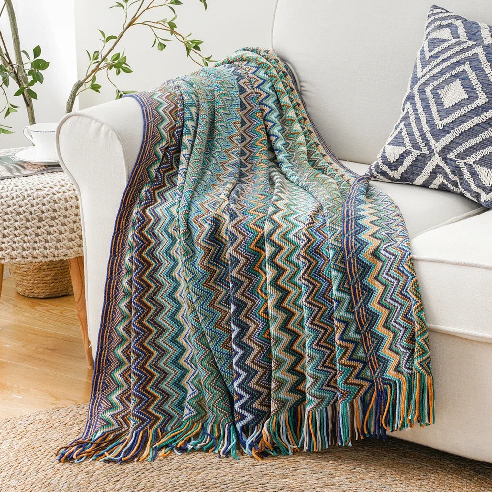 Battilo Boho Knit Throw Blanket with Tassels | Lightweight Sofa Throw
