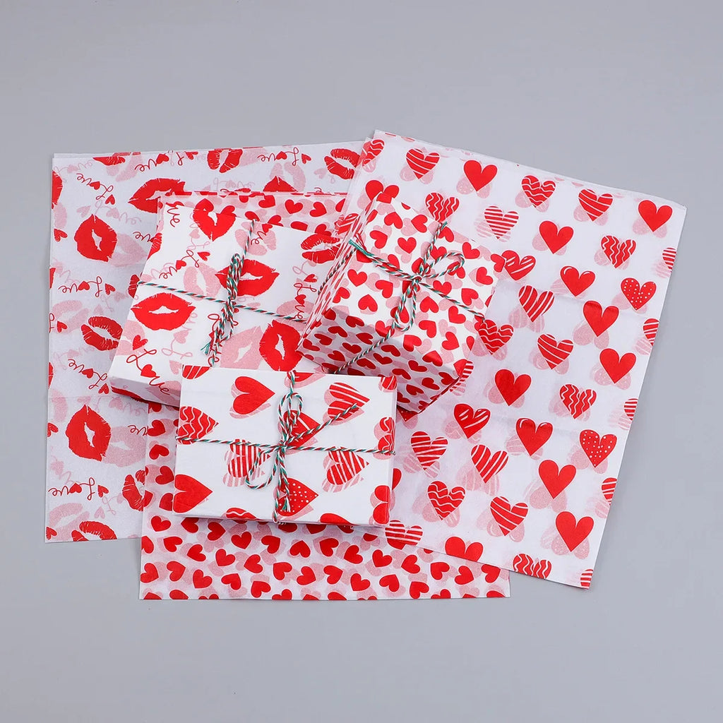 20 Sheets Valentine's Day Tissue Paper Red Love Heart Wrapping
