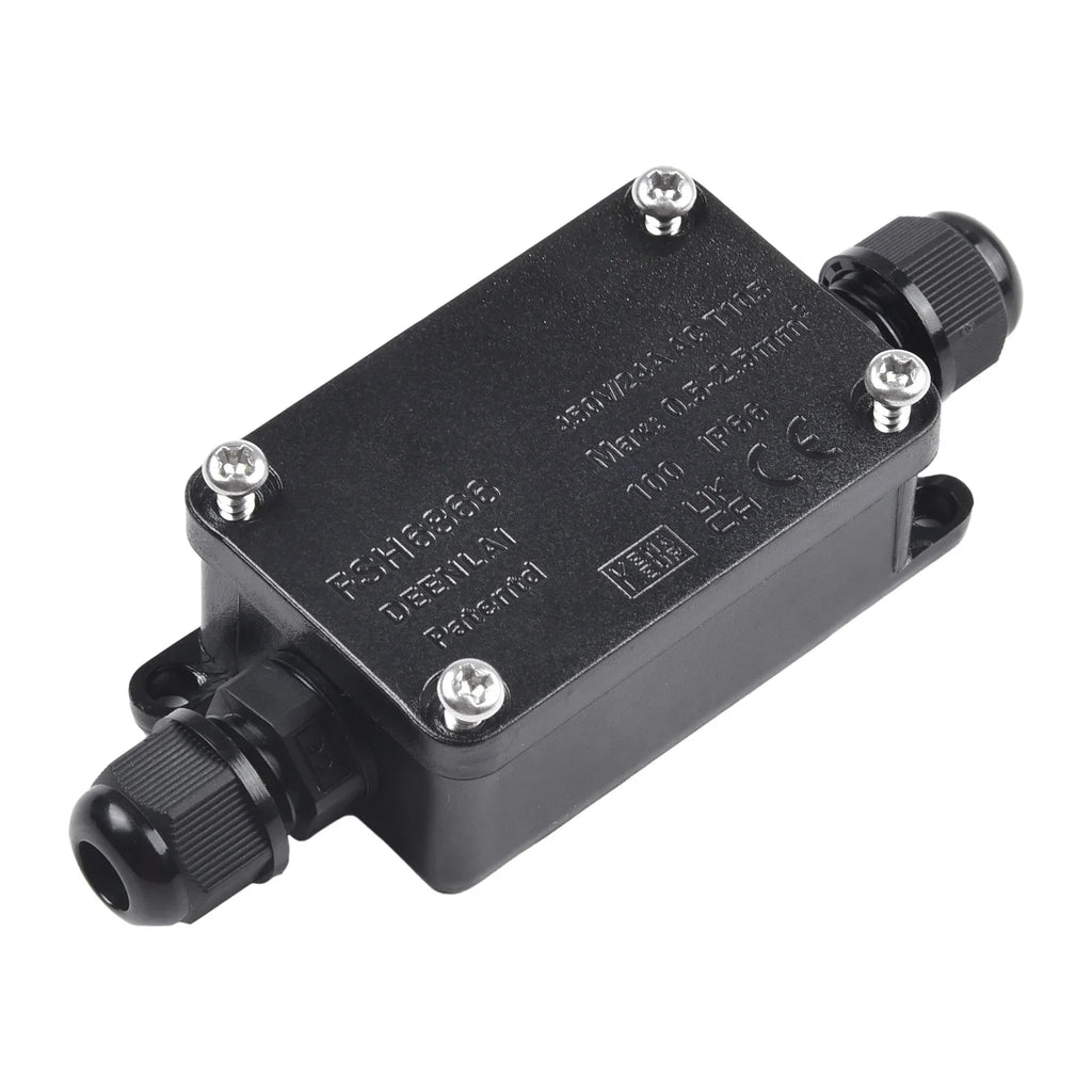 IP66 Waterproof 2-Port Outdoor Junction Box 240V Black