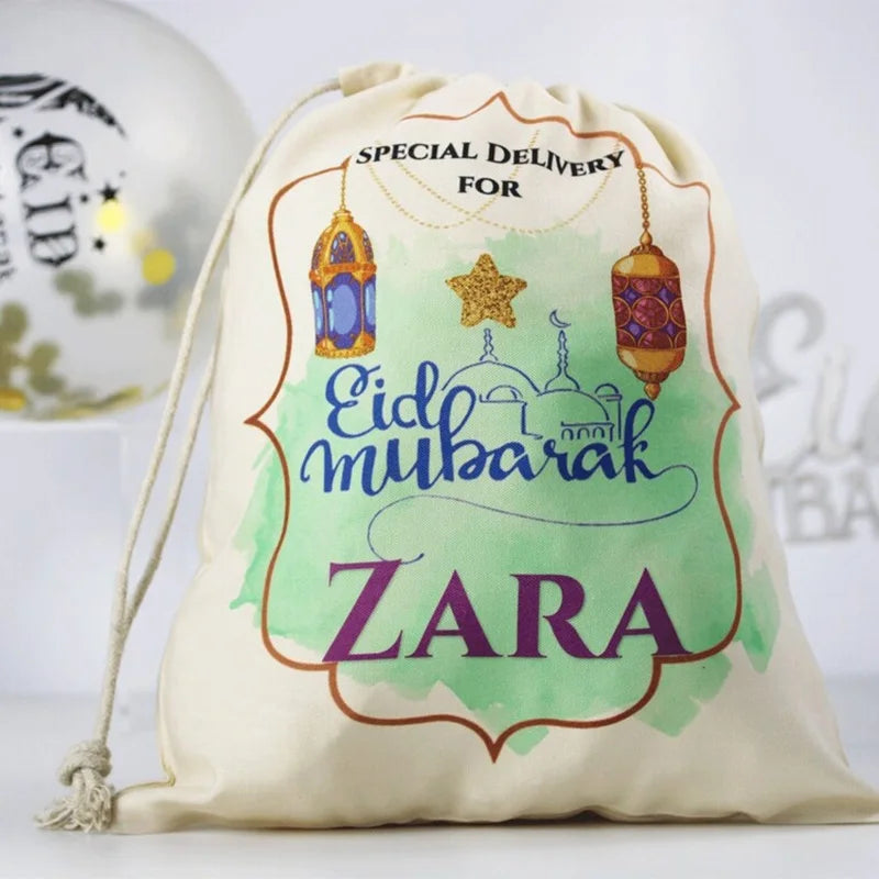 Personalised Eid Mubarak Drawstring Gift Sack | Ramadan Kids Bag
