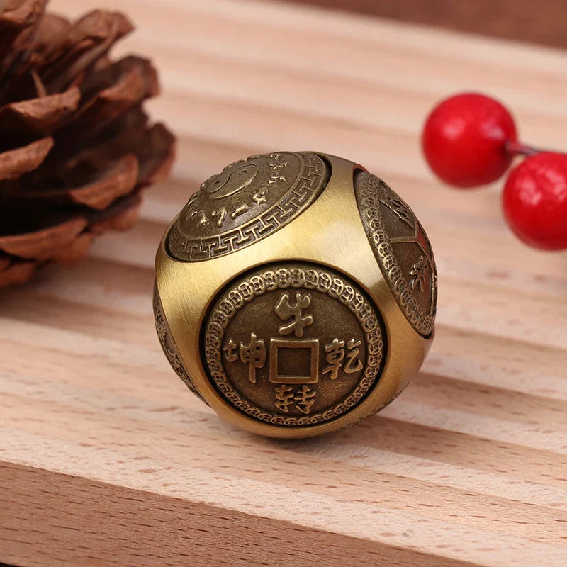 Brass Six-Faced Fidget Cube Ball – Lucky Spinning Desk Toy