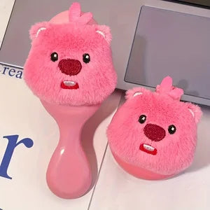 Plush Pink Bear Mini Hair Brush & Mirror Set | Travel Ready