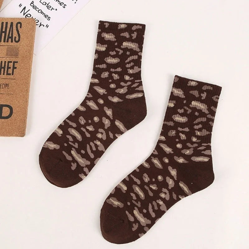 Leopard Print Crew Socks – Unisex Cotton Hip Hop Style