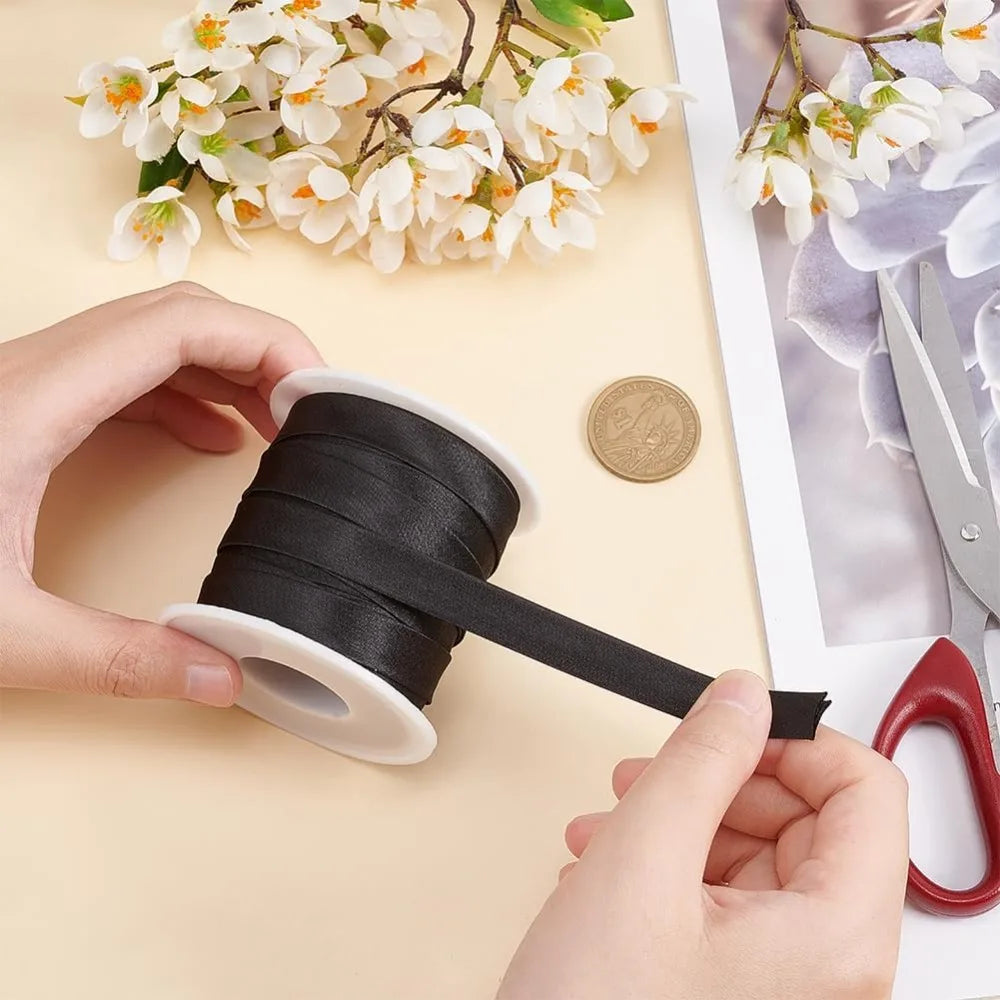 12.5M Black Satin Piping Trim Ribbon – Cheongsam & Sewing Trim
