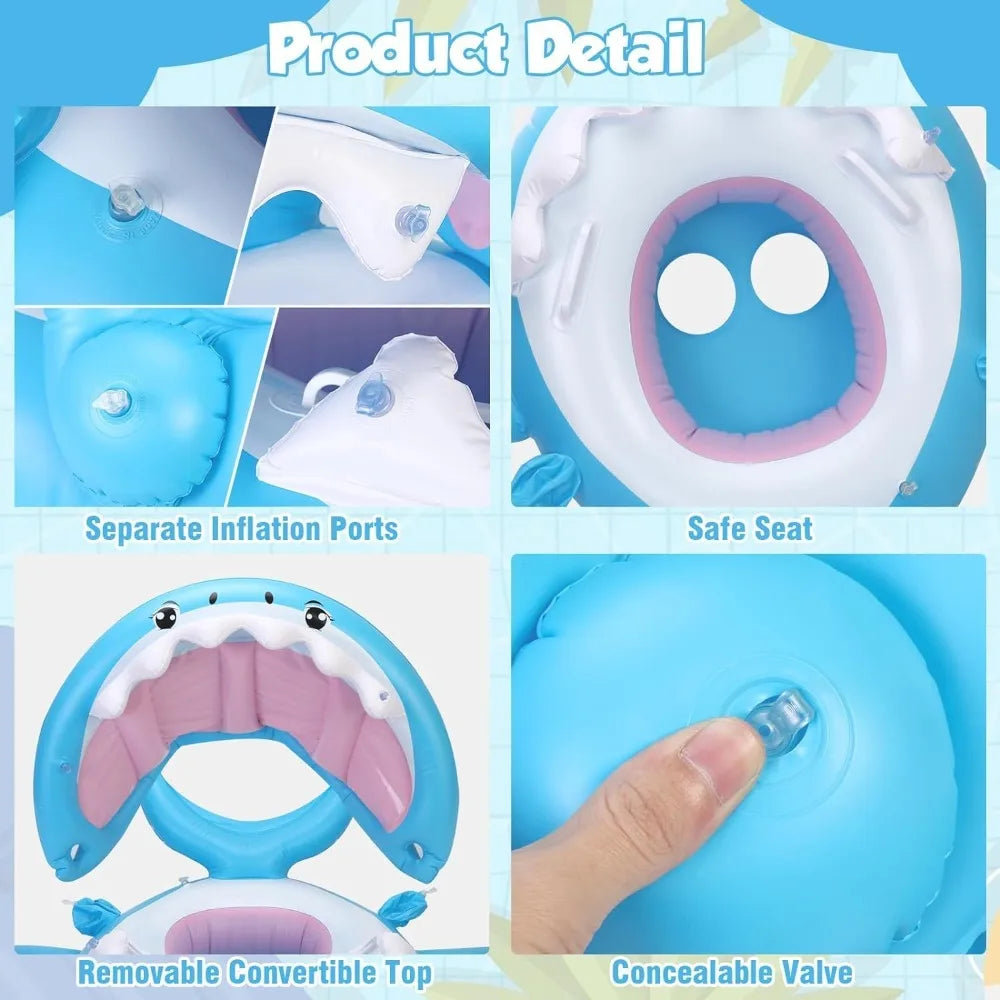 Shark Baby Pool Float with Canopy – Infant Toddler Swim Ring
