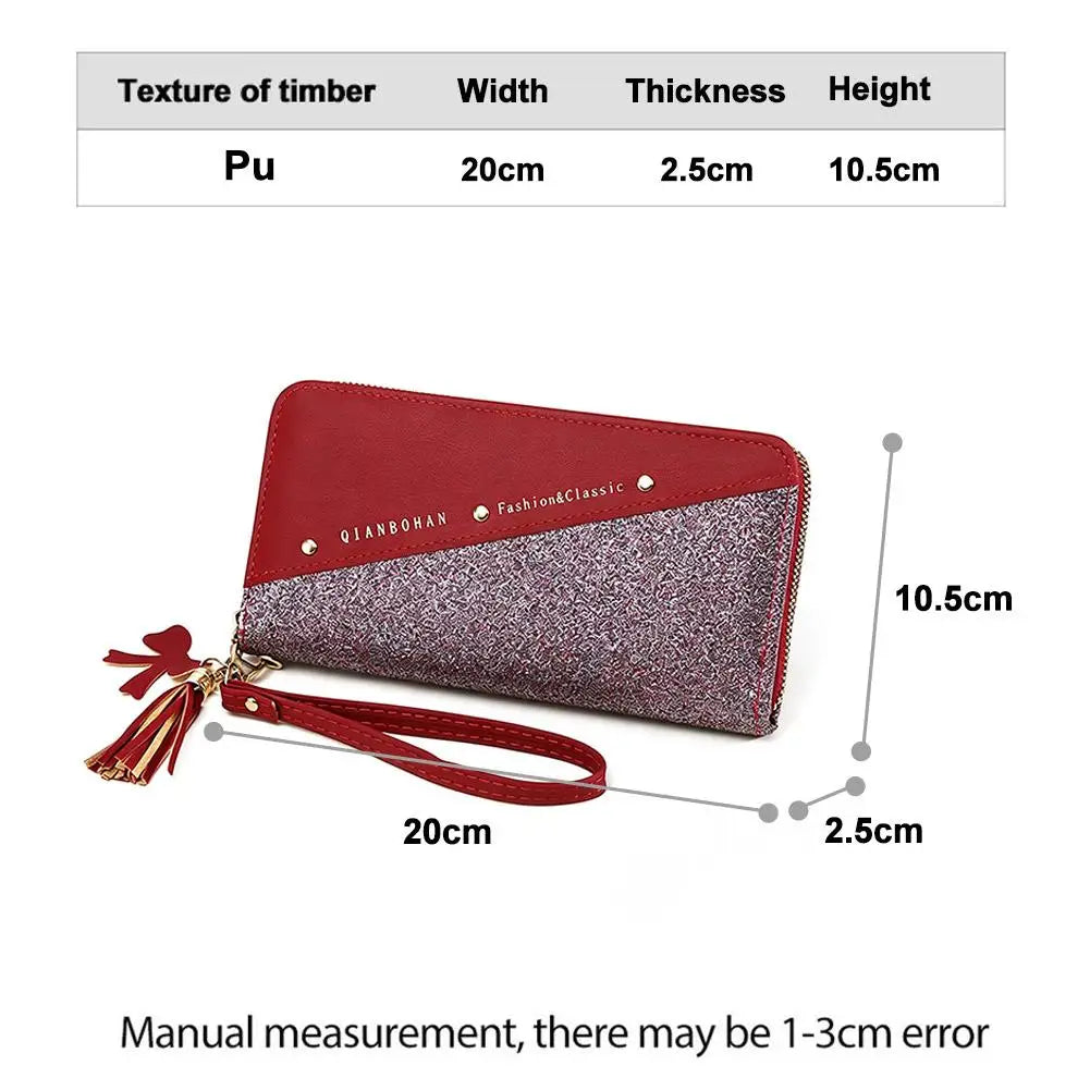Women's Glitter PU Leather Wallet – Tassel Zipper Clutch Purse
