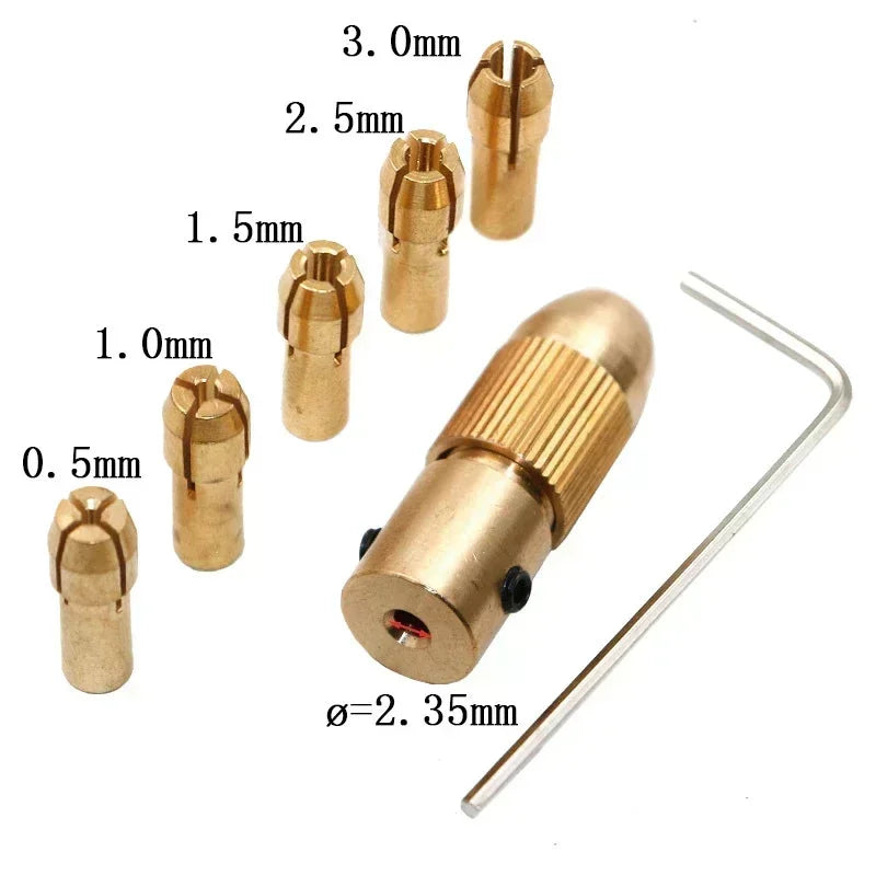 7-Pc Brass Mini Drill Chuck Collet Set – 2.35mm Motor Shaft
