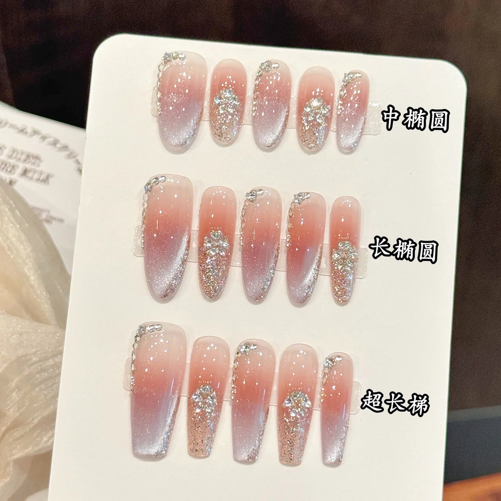Light Purple Cat's Eye Press On Nails – Rhinestone Set of 10